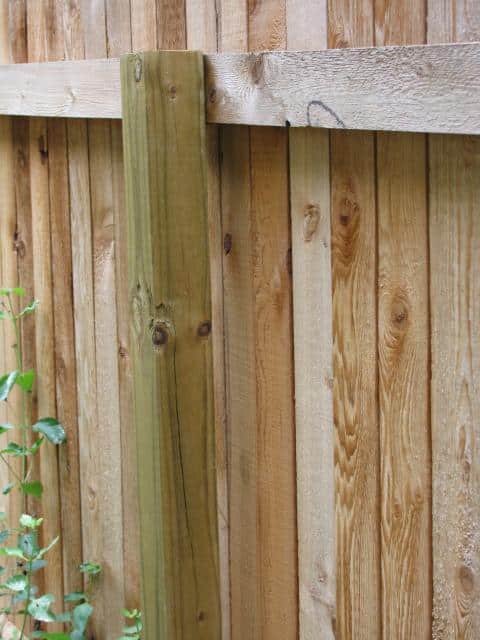 Closeup of the post on a wooden fence installed by Austex Fence and Deck in Austin