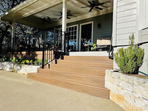 Wood raised deck with planters for landscaping