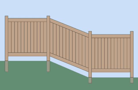 Illustration of an angled wood fence on a slope