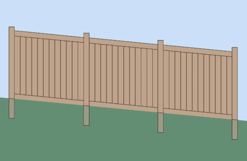 Illustration of a wood fence on a slope using the racked method