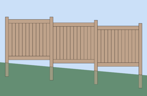Illustration of a wood stepped fence on a slope