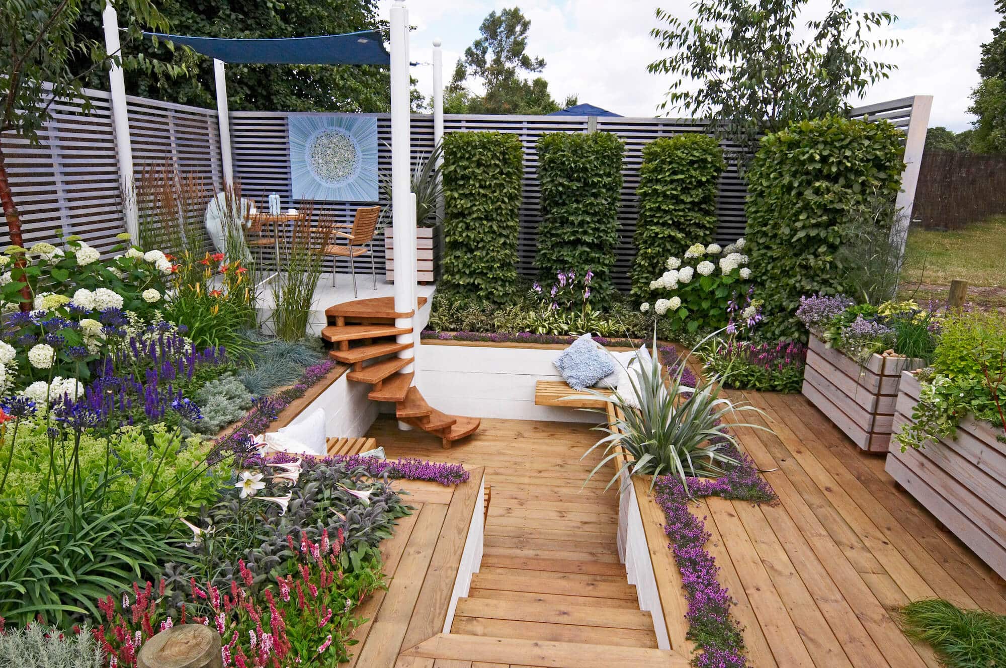 Deck with a variety of plants for added privacy