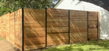 8’ High Horizontal Fence with Exposed Black Steel Posts