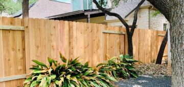 Six foot Good Neighbor style fence with two rails