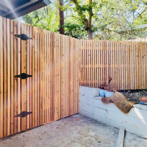 Six foot fence with 2x2 spaced pickets and three hinges