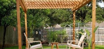 Wooden backyard pergola not attached to house