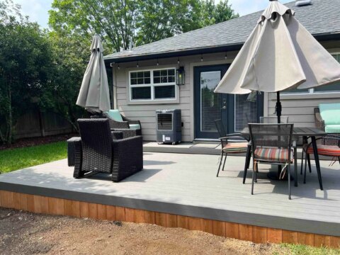 composite deck with wood skirting