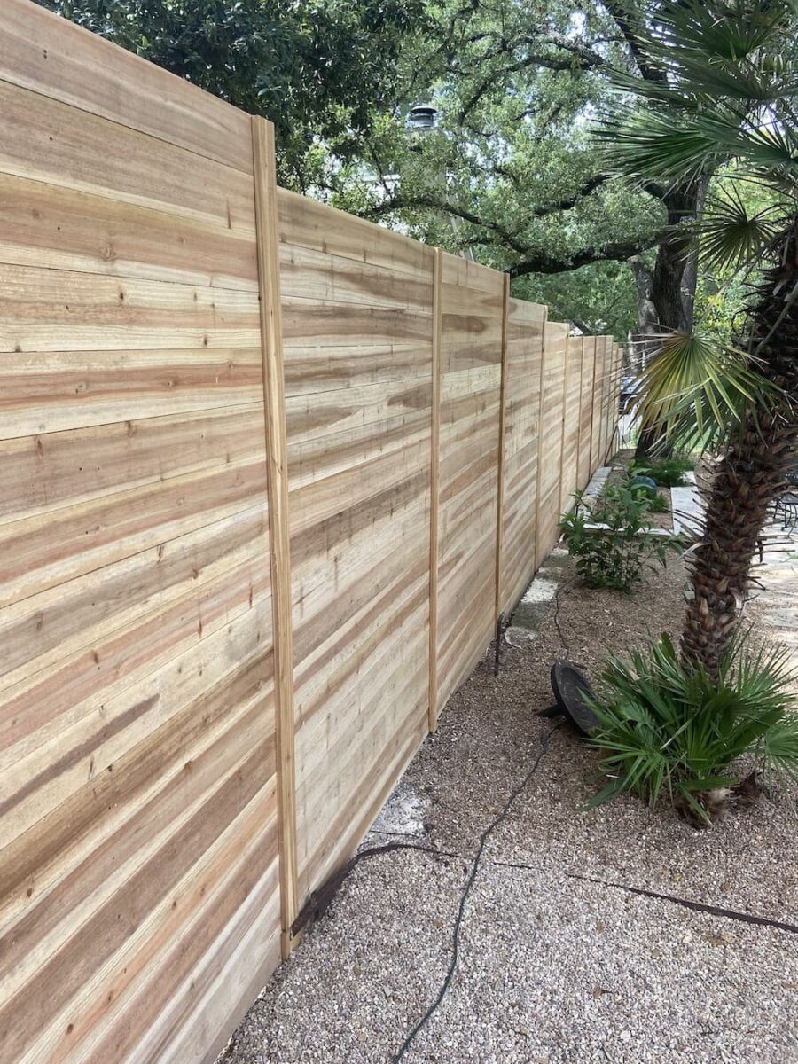 Horizontal modern cedar fence on an Austin property